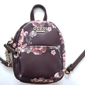Guess Evan Aubergine Colour Floral Mini Backpack Crossbody Bag